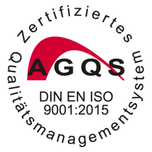 Logo der AGQS mit Zertifizierung nach DIN EN ISO 9001:2015 - Thomas Koch Metallbearbeitung, Inhaber Michael Mehring, Remscheid.